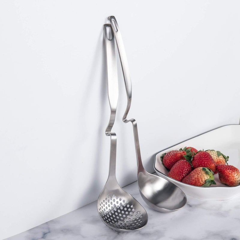 IMEEA Hot Pot Ladle Set Slotted Spoons for Cooking SUS304 Stainless Steel Soup Ladles for Serving, 12-Inch - Image 3